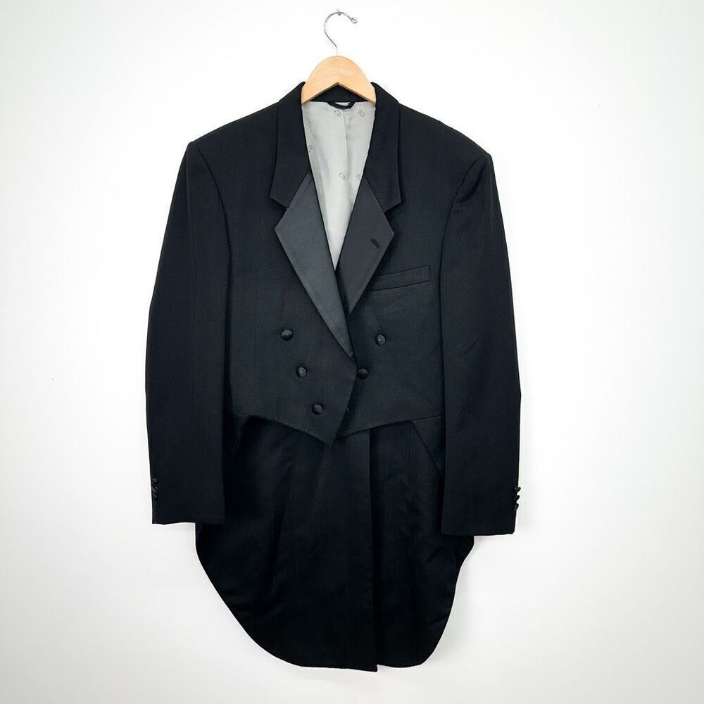 Christian Dior Vintage Men’s Black Stripe Satin Lapel Covered Button Tailcoat